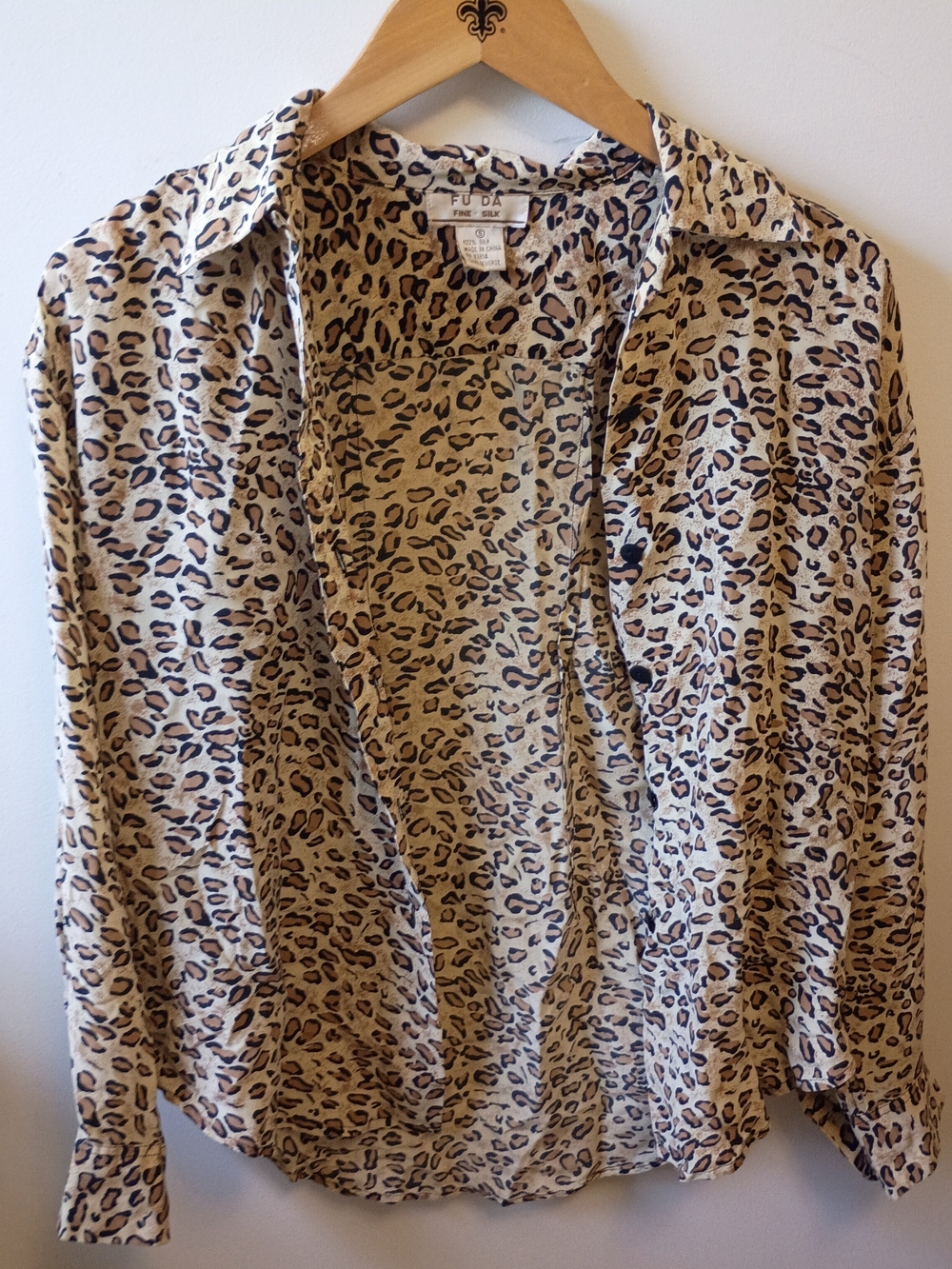 Fu Da Fine Silk Leopard Print Button-Down Shirt